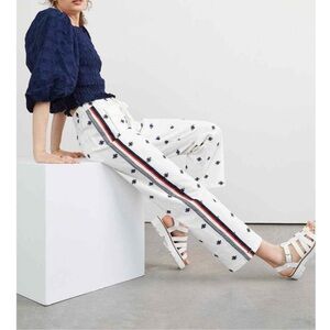 Anthropologie Maeve Embroidered Bumble Bee Drawstring Cotton Pants